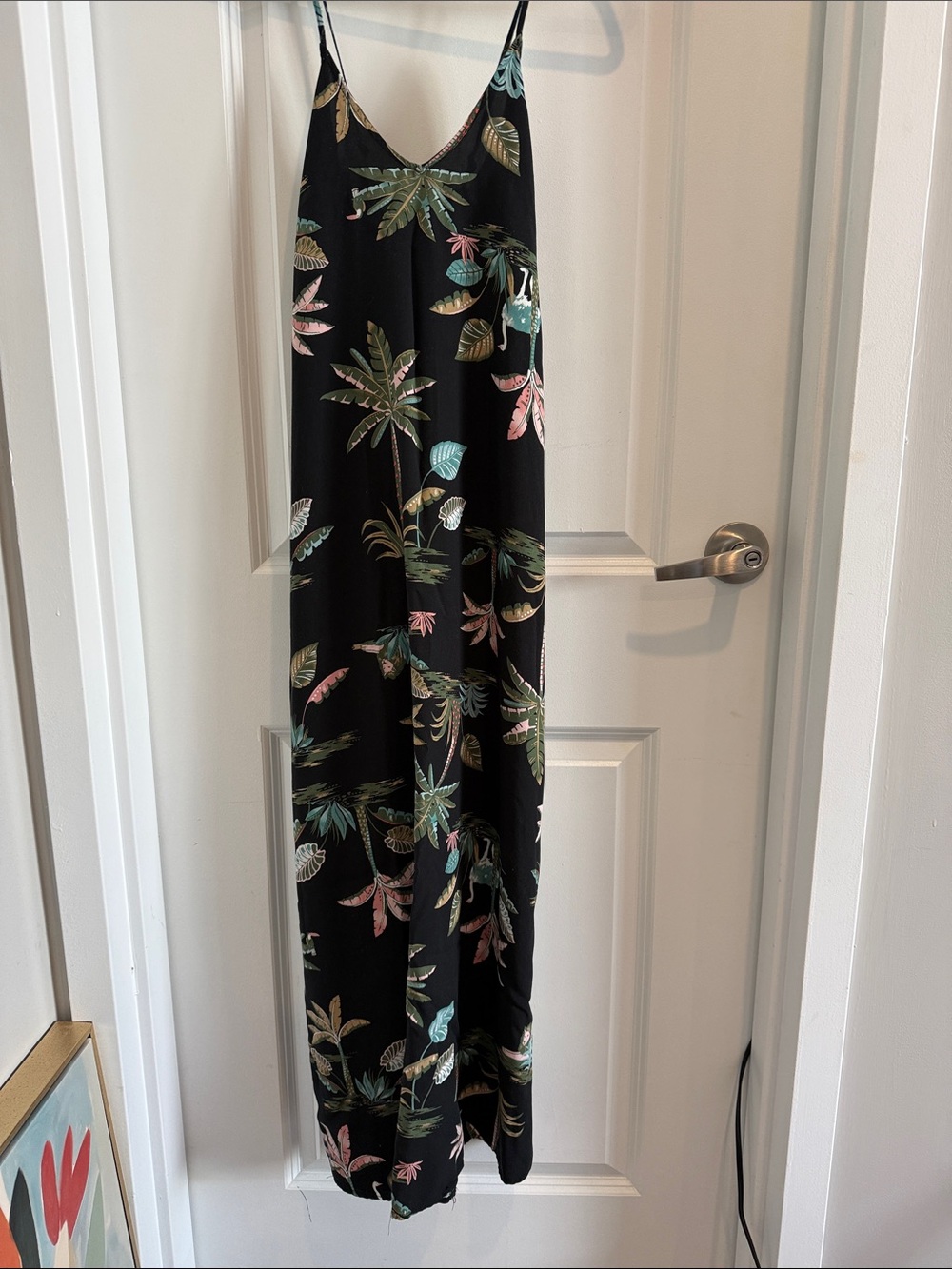 Old Navy Black Maxi Dress with Green Leaf Print